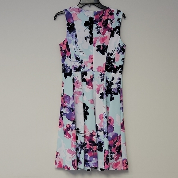 DKNY Floral fit and flare Sleeveless Dress Light Blue 8 - Picture 3 of 7